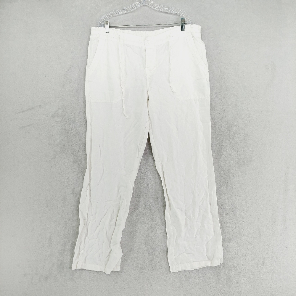 Toscano White Linen Summer Side Pockets Boho Lagenlook Pants P1014